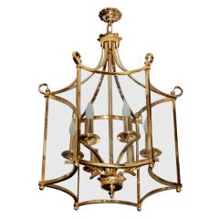 Vintage Goldplated Brass Hanging 6-Light Lantern