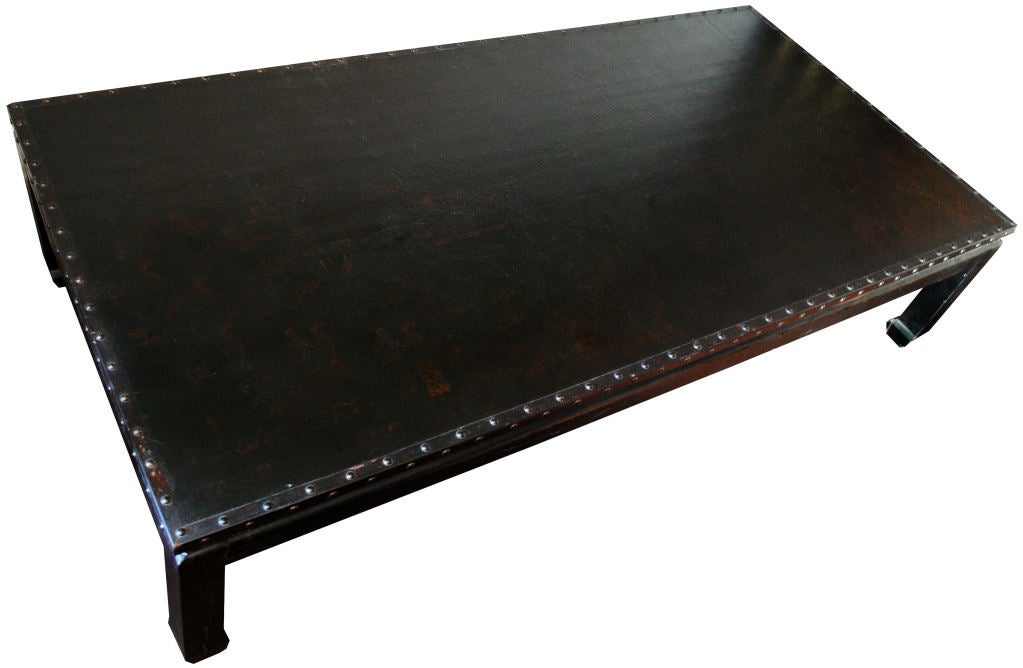 Japanese-Style Low Table or Altar Bench Upholstered in Fish Leather Fabric.  This piece of Japanese style furniture is upholstered in fish skin transformed into leather by a sophisticated dyeing and tanning process. The decorative fish leather