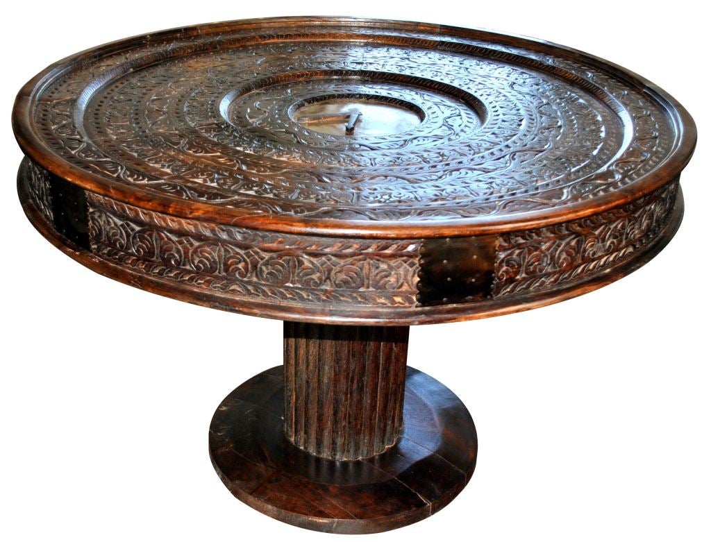Monumental Asian-Style Carved Pedestal Table