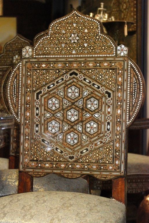 Syrian Inlaid Mother-of-Pearl Dining Chair In Good Condition For Sale In Blacksburg, VA