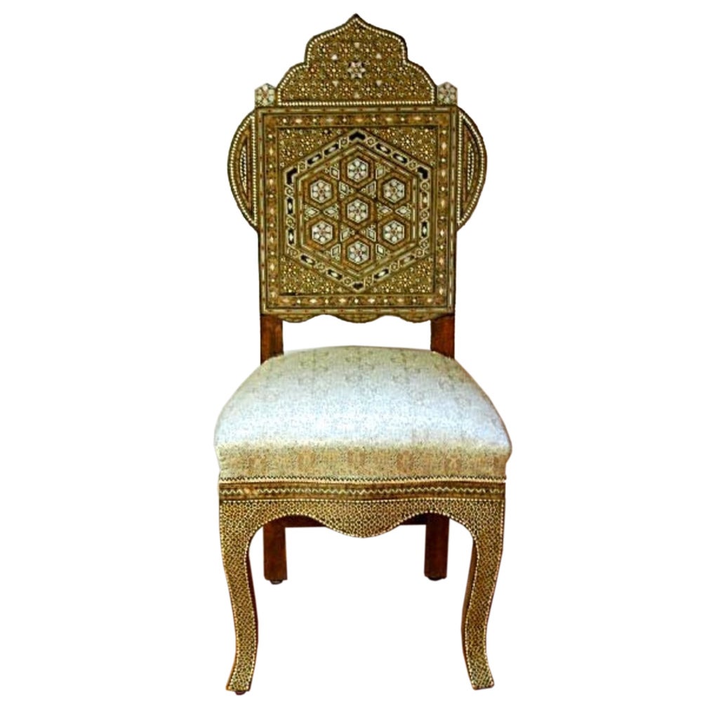 Syrian Inlaid Mother-of-Pearl Dining Chair For Sale