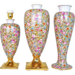 Italian Chintz-Decorated Lamp and Vases
