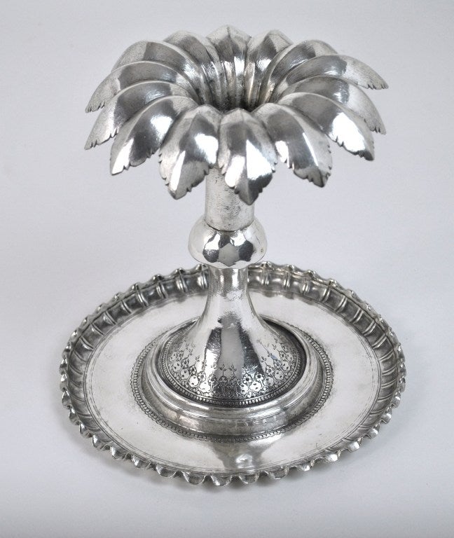 Antique Persian Palm Tree Silverplated Oil Lamp