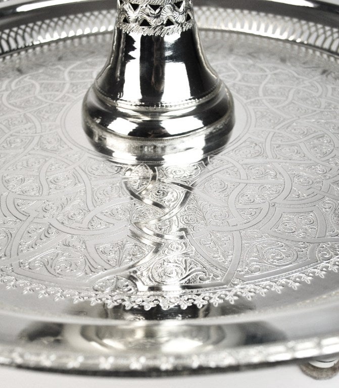 Silverplated Moorish Incense Burner/Brazier with Arabesque Tray For Sale 1