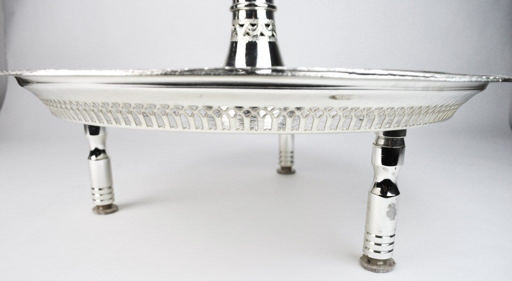 Silverplated Moorish Incense Burner/Brazier with Arabesque Tray For Sale 2