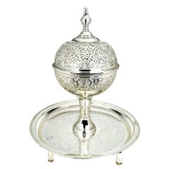 Silverplated Moorish Incense Burner/Brazier with Arabesque Tray