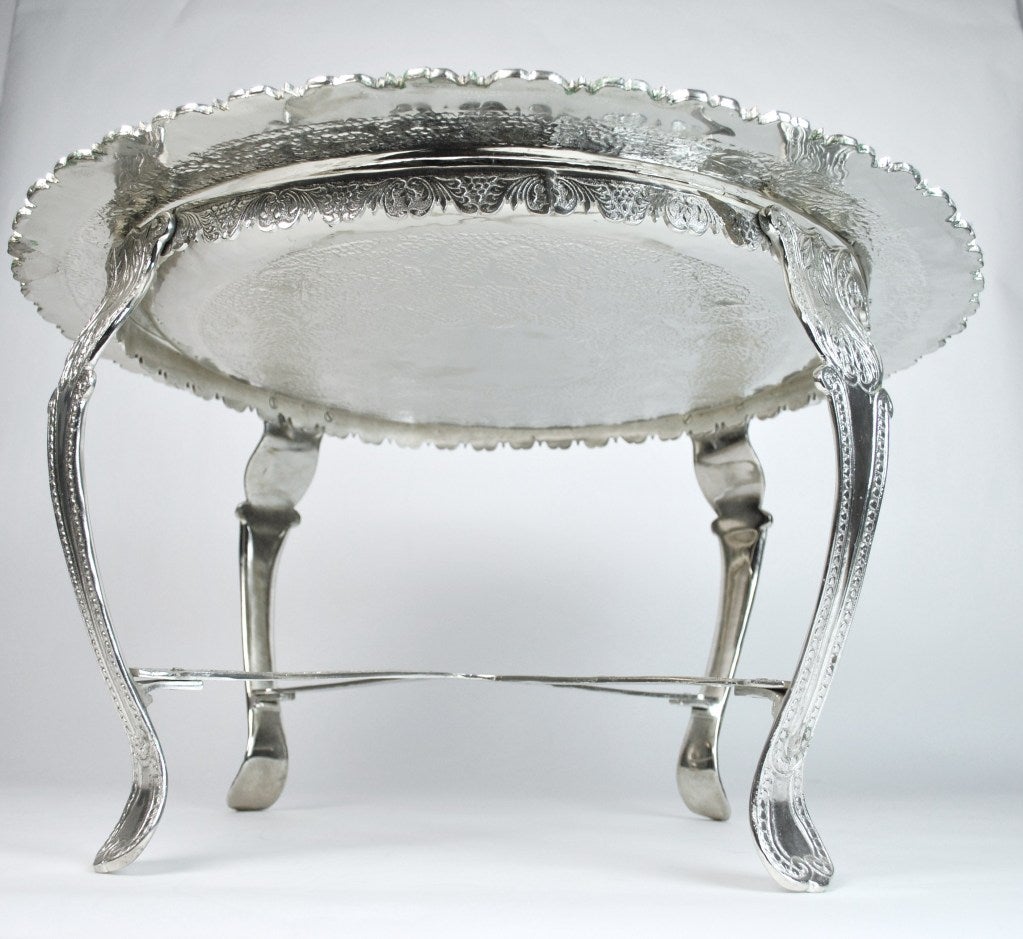 Moroccan Silver Plated Brass Coffee/Tea Table For Sale 7