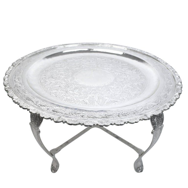Moroccan Silver Plated Brass Coffee/Tea Table For Sale