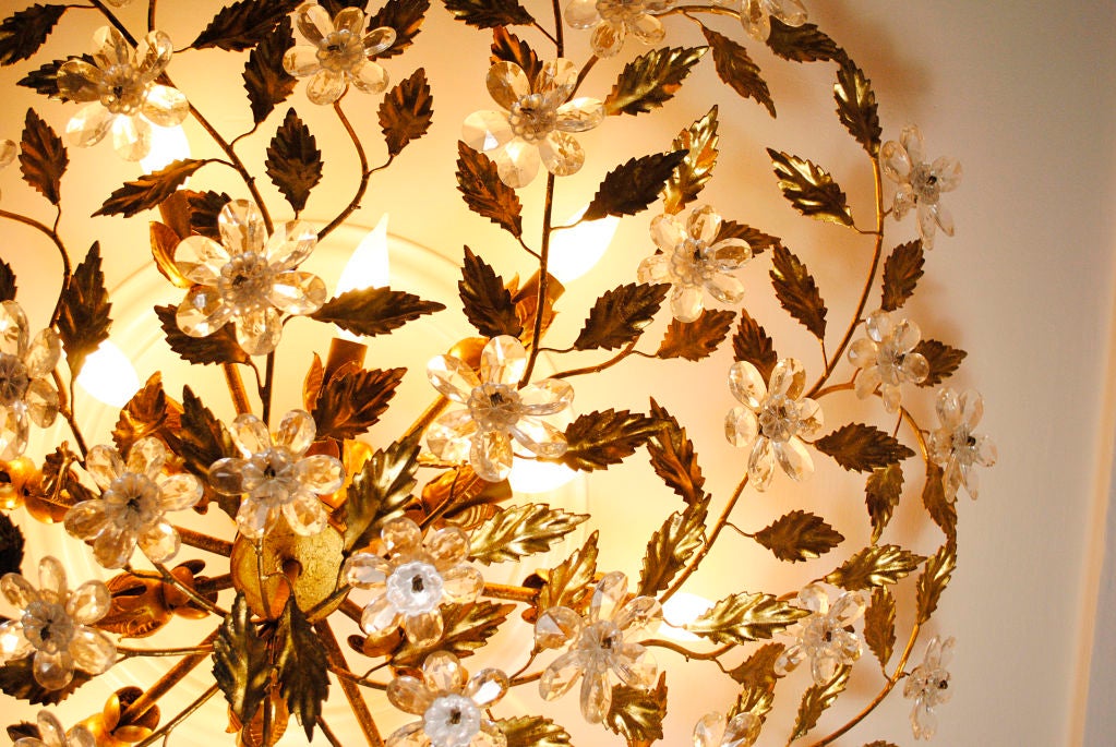 12-Light Mid-Century Ceiling-Hugger Chandelier