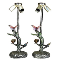 Art Nouveau .800 Silver Butterfly Table Lamps