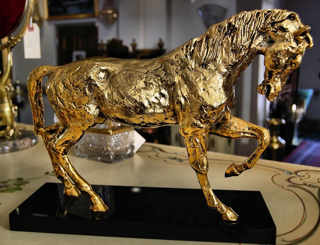 French Gilt Bronze Figural Stallion