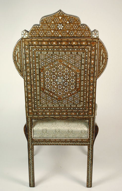 Syrian Moorish Style Mother of Pearl Inlaid Armchair For Sale