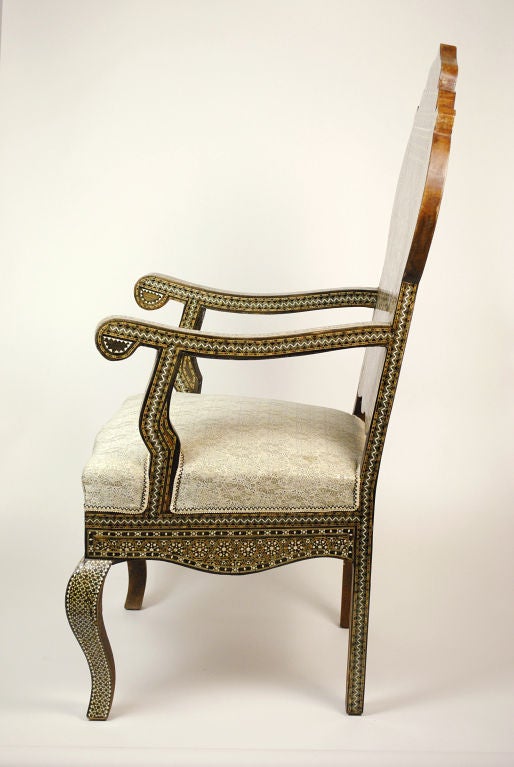 Mid-20th Century Moorish Style Mother of Pearl Inlaid Armchair For Sale