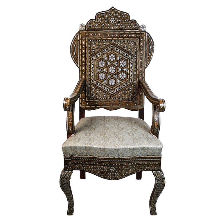 Moorish Style Mother of Pearl Inlaid Armchair For Sale