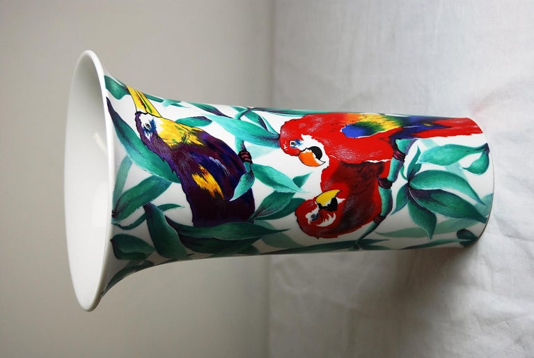 German Parrot-Decorated Cylinder Vase by Kaiser