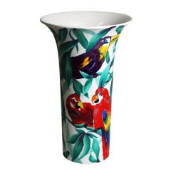 Vintage German Parrot-Decorated Cylinder Vase by Kaiser