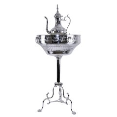 Retro Royal Silverplated Moroccan Ewer and Wash Basin on Floor Stand