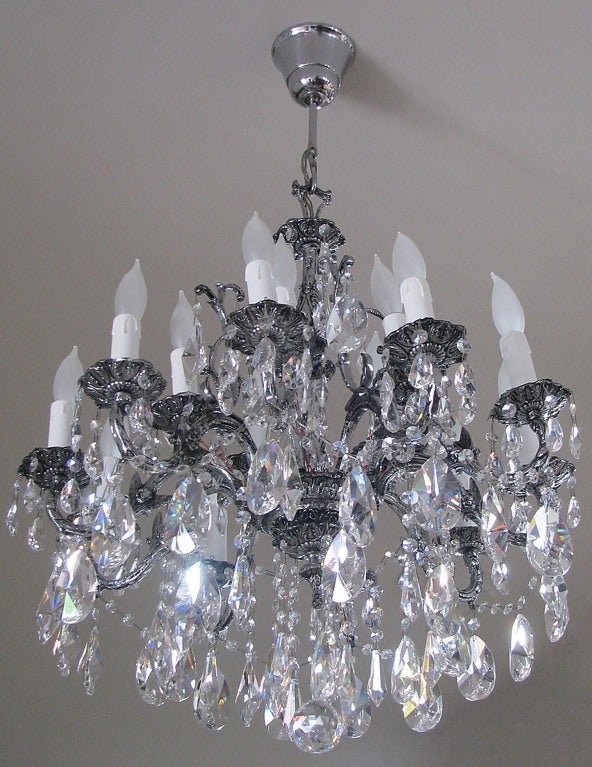 Silverplated and Patinated 15-Light Chandelier