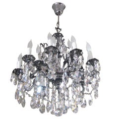 Vintage Silverplated and Patinated 15-Light Chandelier