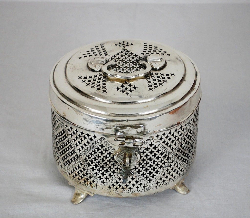 Antique Silverplated Brass Caddy Box with Latch and Applied Bras