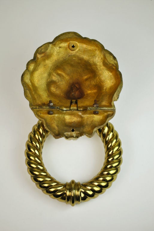 Polished Brass Lion's Head Door Knocker In Good Condition For Sale In Blacksburg, VA