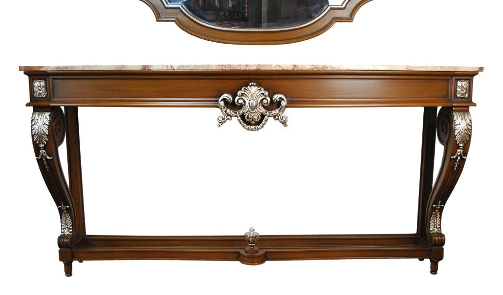 Marble-Topped Hall Table and Matching Mirror