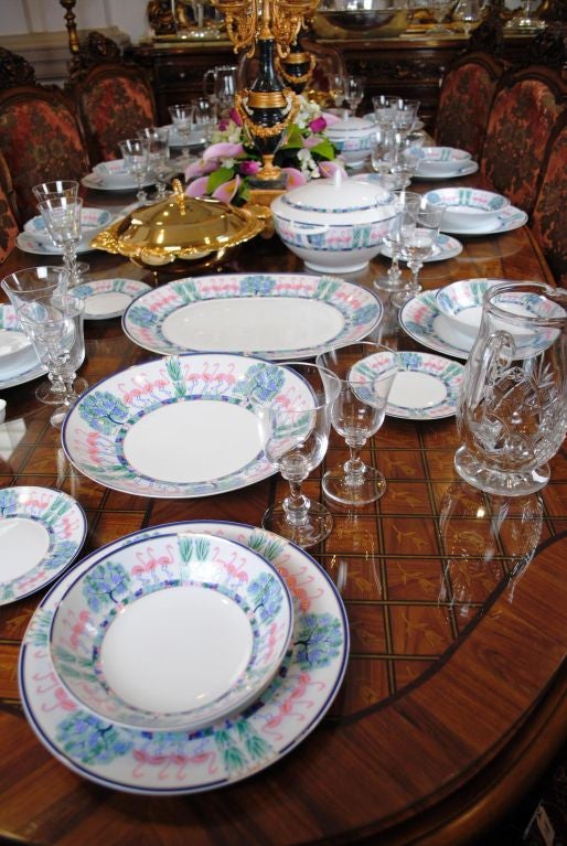Porcelain Flamants Roses 42-Piece Dinner Set by Bernardaud For Sale