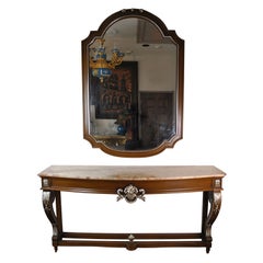 Marble-Topped Hall Table and Matching Mirror
