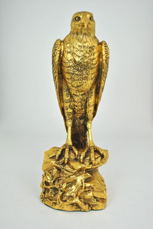 French Bronze Sculpture of Falcon Perched on Rocky Crag