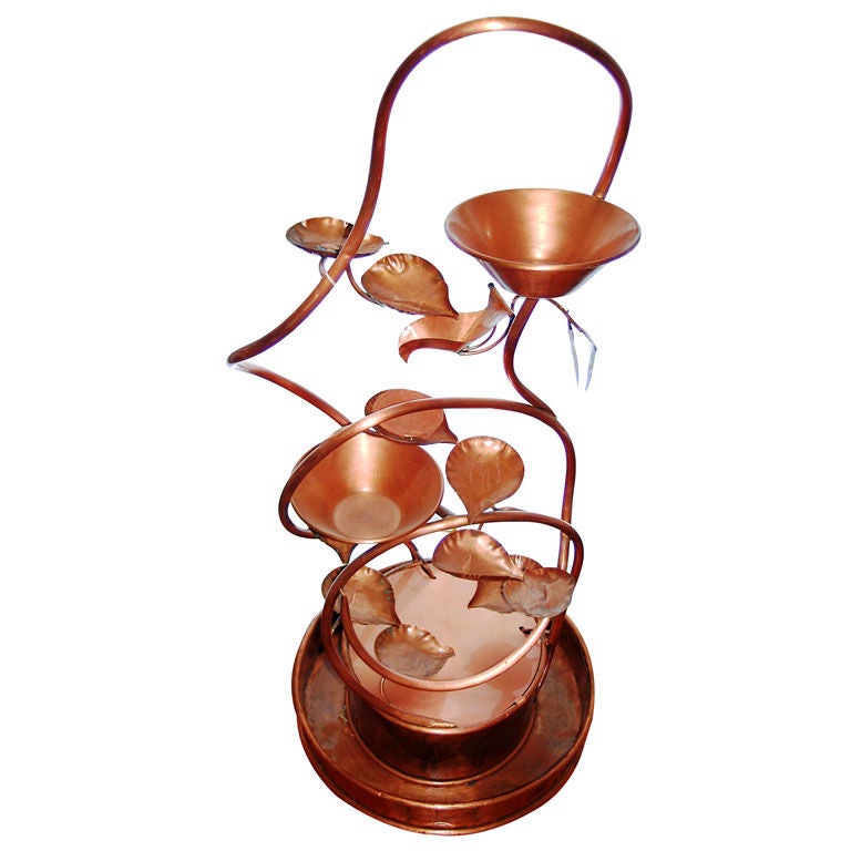 Copper Lotus Leaf Waterfall Sculpture For Sale