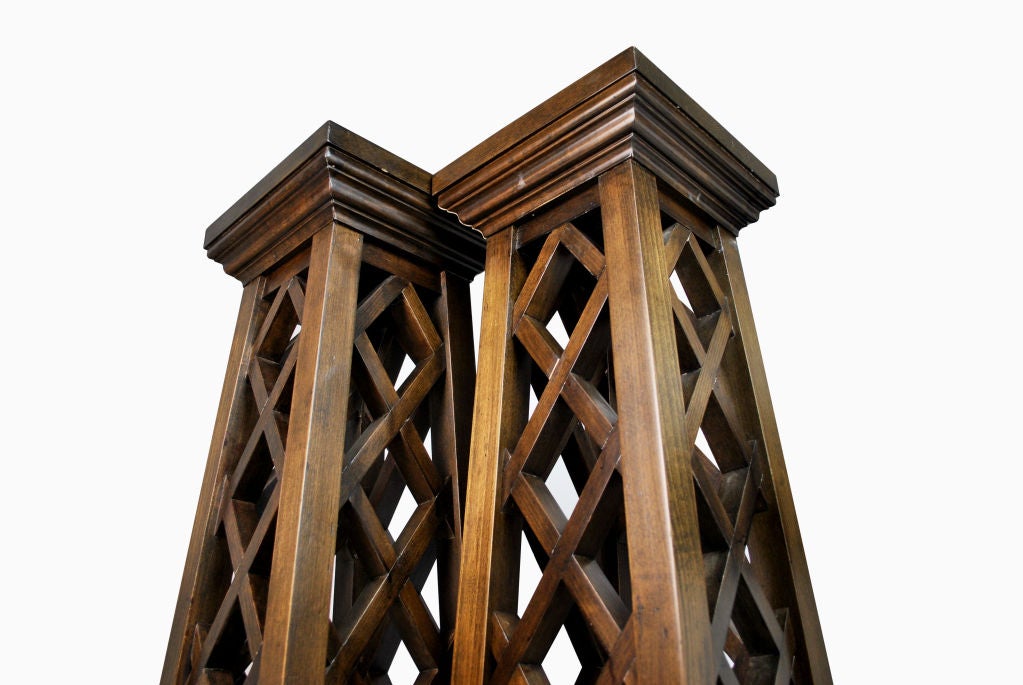 Pair of Japanese style Wooden Lattice Pedestals