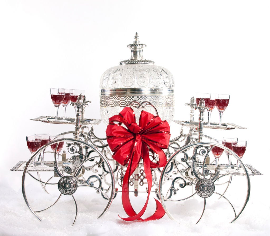 20th Century Crystal and Silverplated Portable Bar Trolley