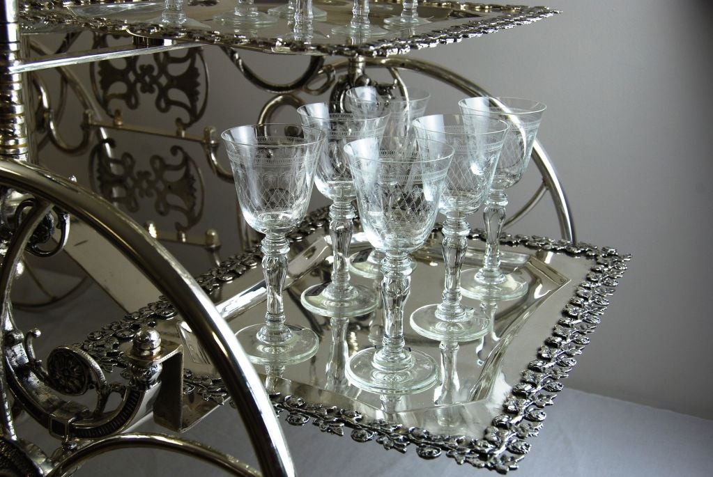 Crystal and Silverplated Portable Bar Trolley 2