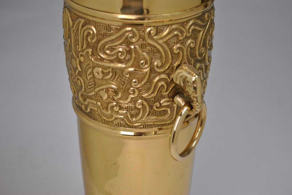 Hammered Brass Vase with Elephant Handles For Sale 1