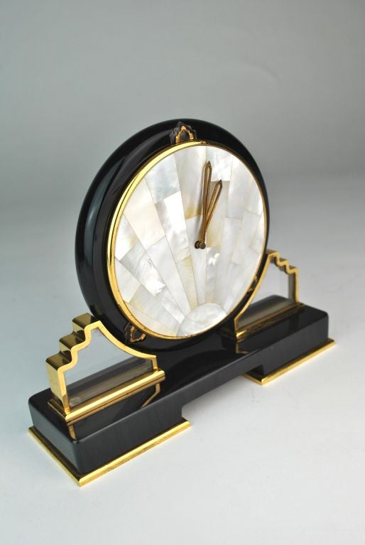 French Black Cartier Desk Clock in the Art Deco Style For Sale