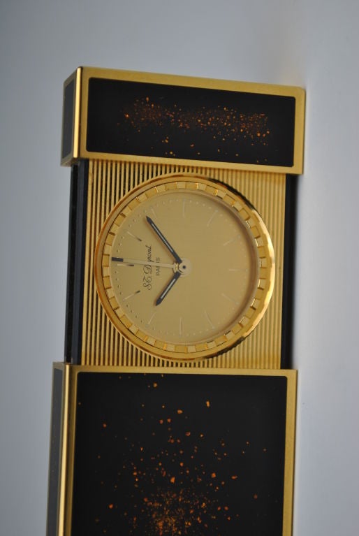 French S.T.DuPont Gold Flake on Espresso Traveling Alarm Clock For Sale