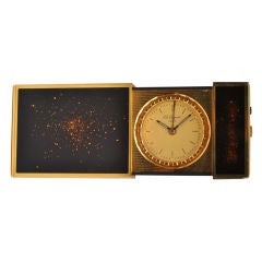 Vintage S.T.DuPont Gold Flake on Espresso Traveling Alarm Clock