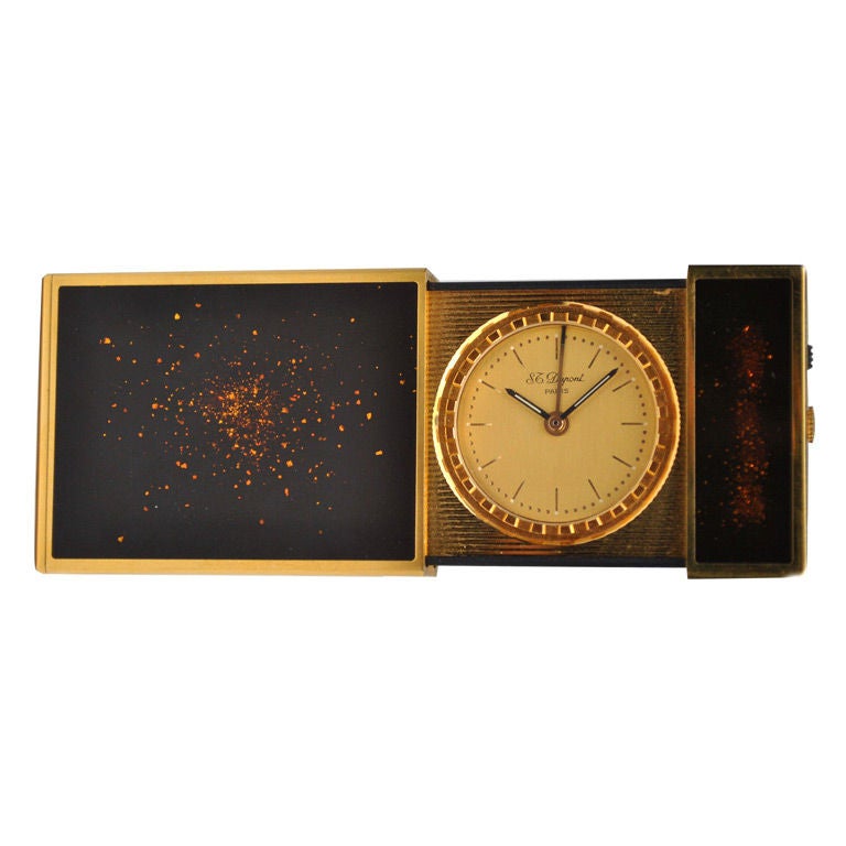 S.T.DuPont Gold Flake on Espresso Traveling Alarm Clock For Sale