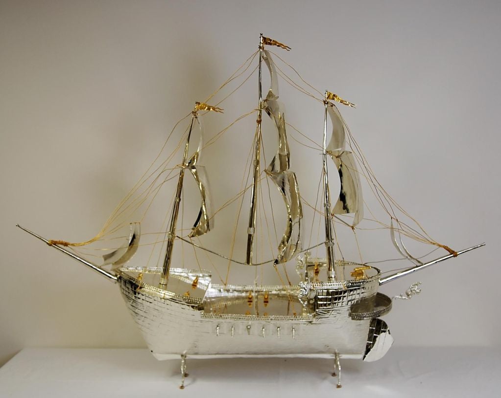 Silverplated Replica of 18th C Spanish Galleon For Sale 2
