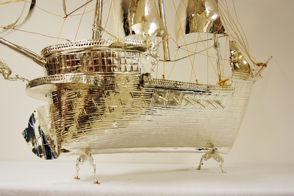Silverplated Replica of 18th C Spanish Galleon For Sale 3