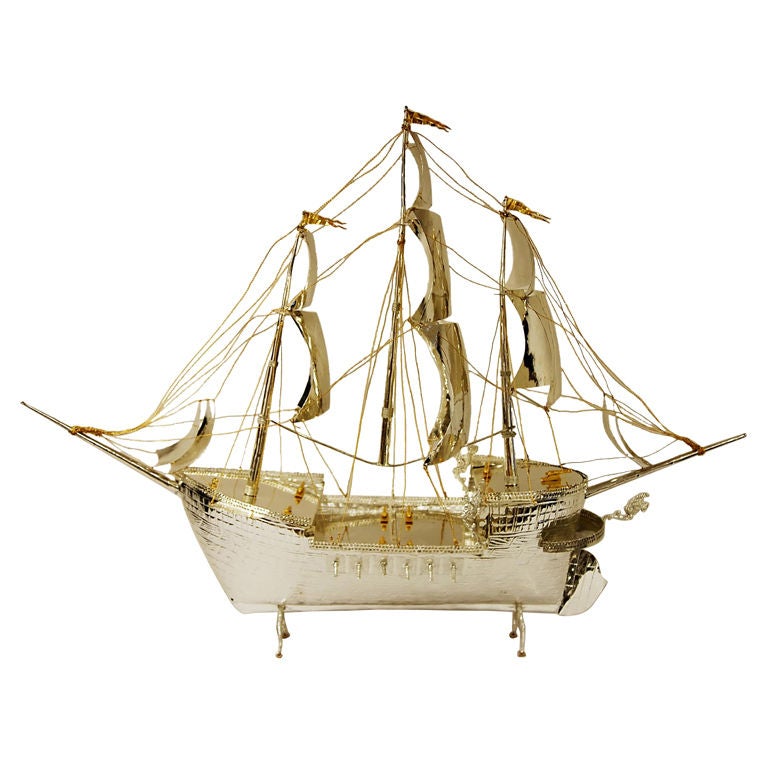 Silverplated Replica of 18th C Spanish Galleon For Sale