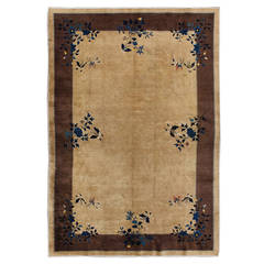 Vintage 1920s Brown, Tan Chinese Peking Carpet