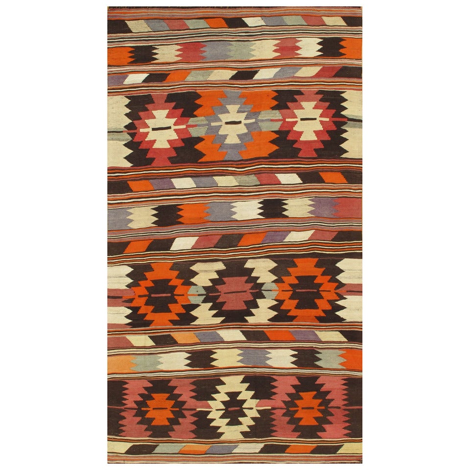 Vintage 1960s Multicolored Geometric Turkish Kilim Rug For Sale