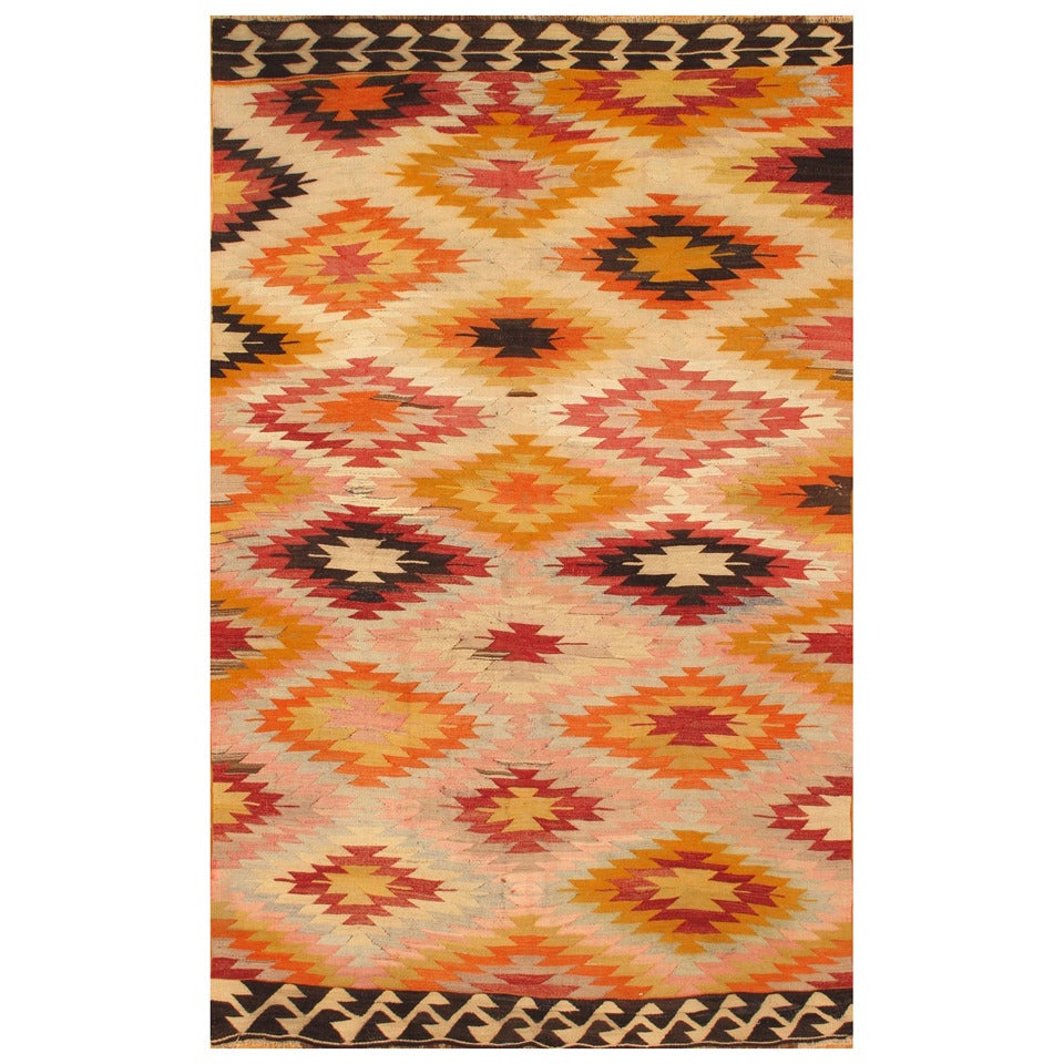 Vintage 1960s Multi-Colored Geometric Turkish Kilim Rug For Sale