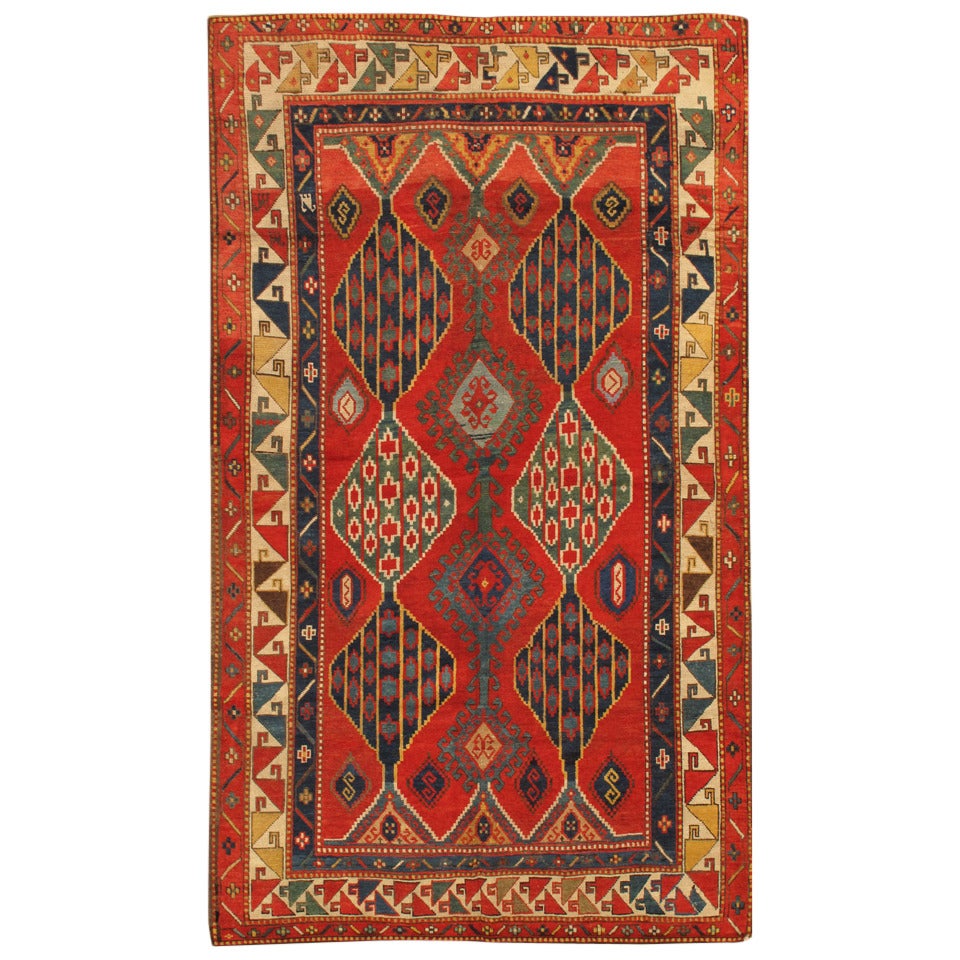 Late 19th Century Red, Blue Kazakh Rug For Sale