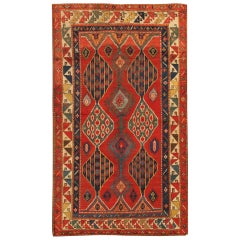 Rot-blauer kasachischer Teppich aus dem späten 19.