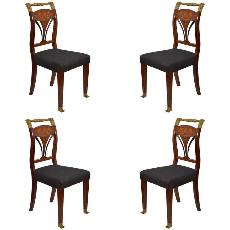 Set of FOur Regency Style Inlaid Side Chairs For Sale at 1stDibs