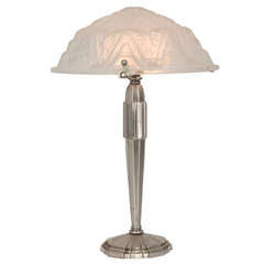 1920s Art Deco Table Lamp with Signed Glass Shade