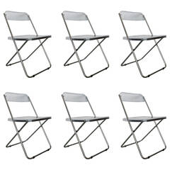 Six Folding Vintage Transparent Lucite Chrome Italian Chairs by Cattaneo