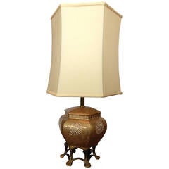 Vintage Mid-Century Brass and Ceramic Claw-Foot Regency Lamp